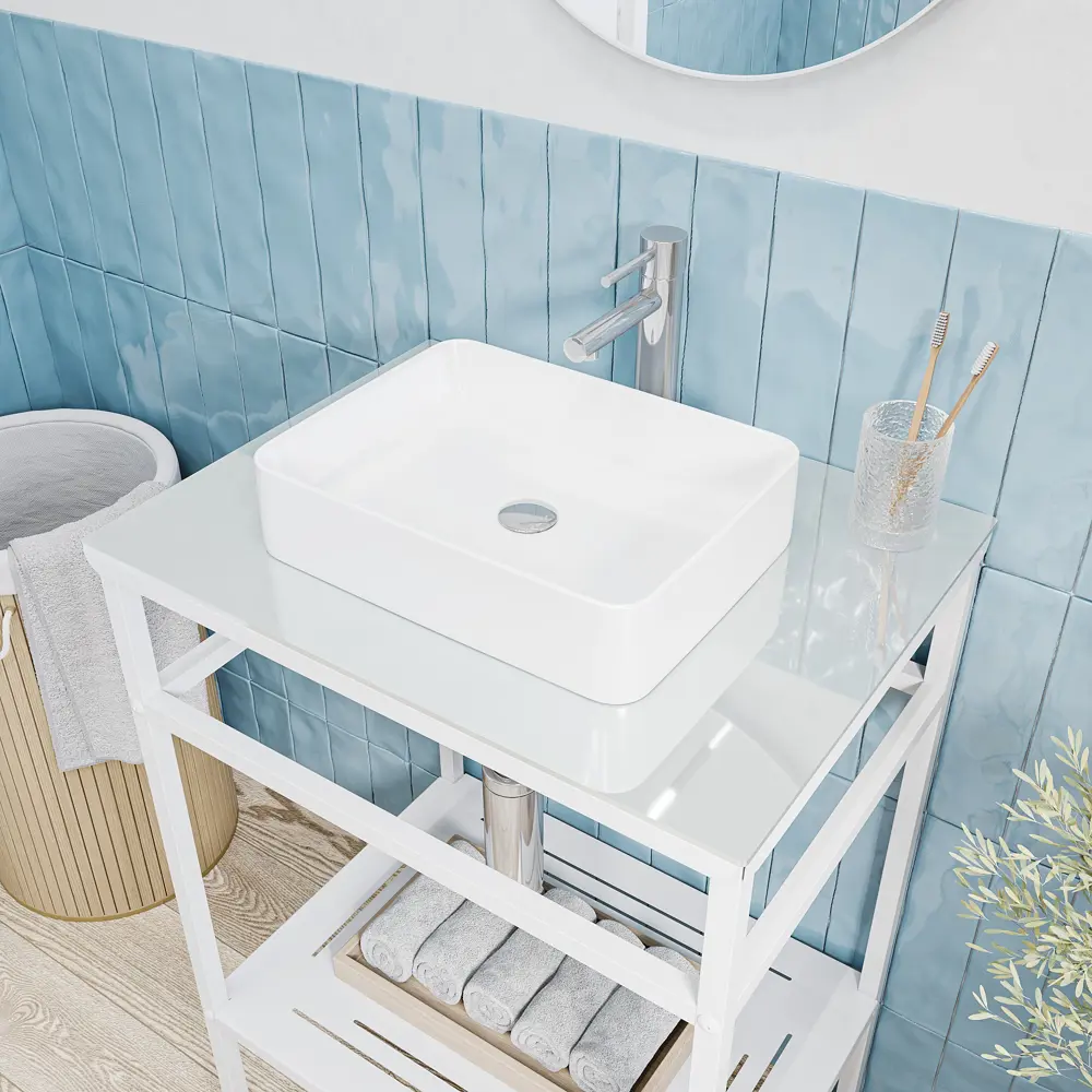 Столешница KONSENSA Бруклин для ванной - белое закаленное стекло 56×44 см 89375189 STLM-1571821 - Вид №3