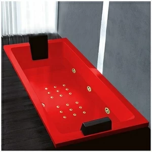 Ванна Gruppo treesse Quadra 199 ATC-V073Q-SX-KZ красная с золотой фурнитурой гидромассажем и аэромассажем прямоугольная встроенная левая