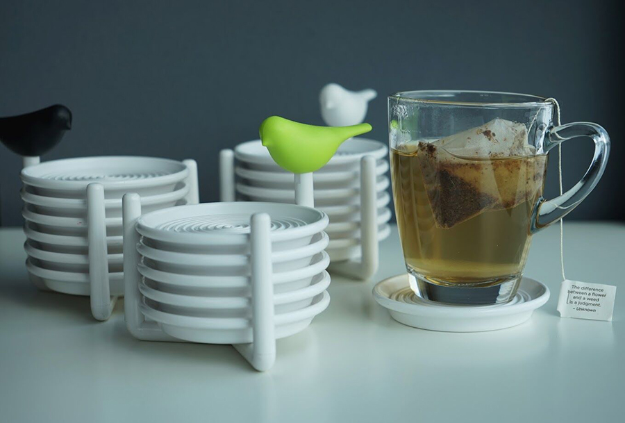 QL10303-GN Набор подставок под чашки sparrow, белый с зеленым Qualy  - Вид №2