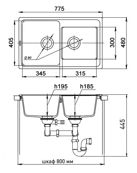 Кухонная мойка Кварц Ewigstein S389 GranFest E-80D-S389 - Вид №1