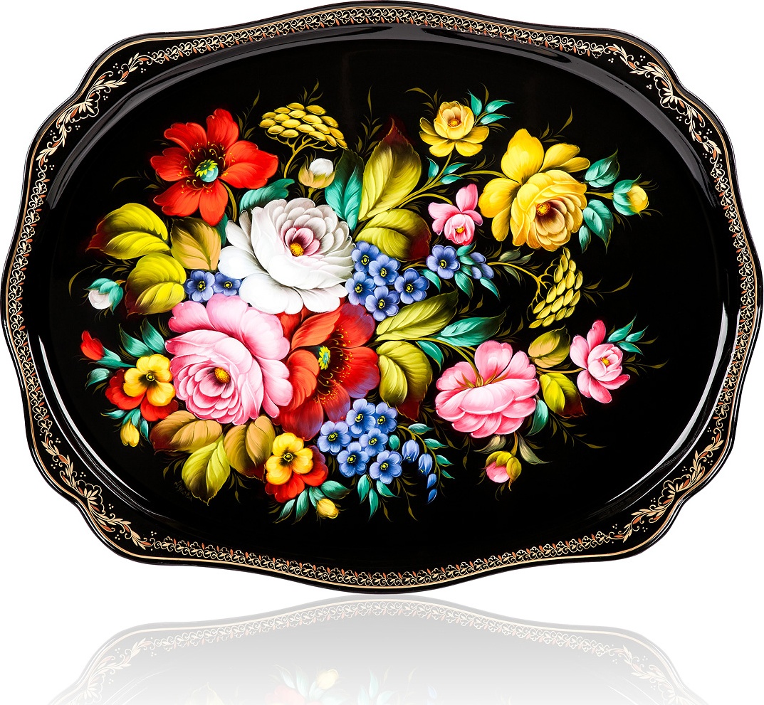 10620666 Жостовская фабрика декоративной росписи Поднос 60х47см НХПР "Букет" Сталь 