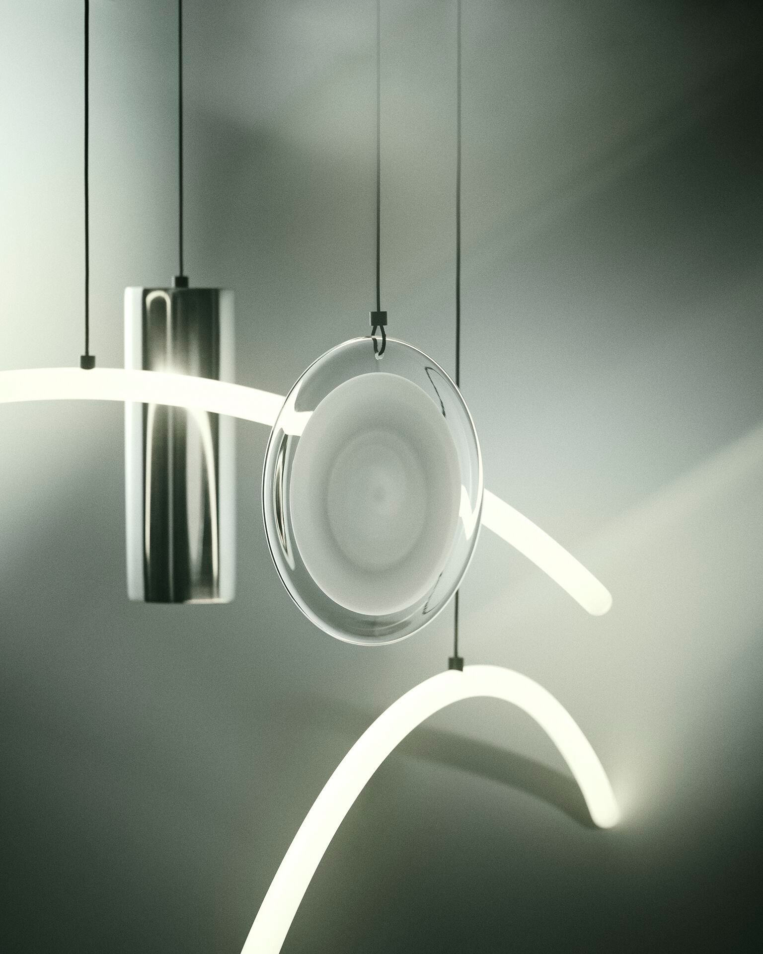 Стеклянный и стальной светодиодный подвесной светильник Pholc DREAM CATCHER ARCH-00107364 - Вид №3