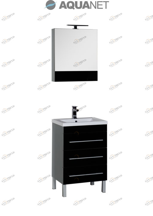 Комплект мебели Aquanet Верона 58 черный (напольный 3 ящика) 00178537