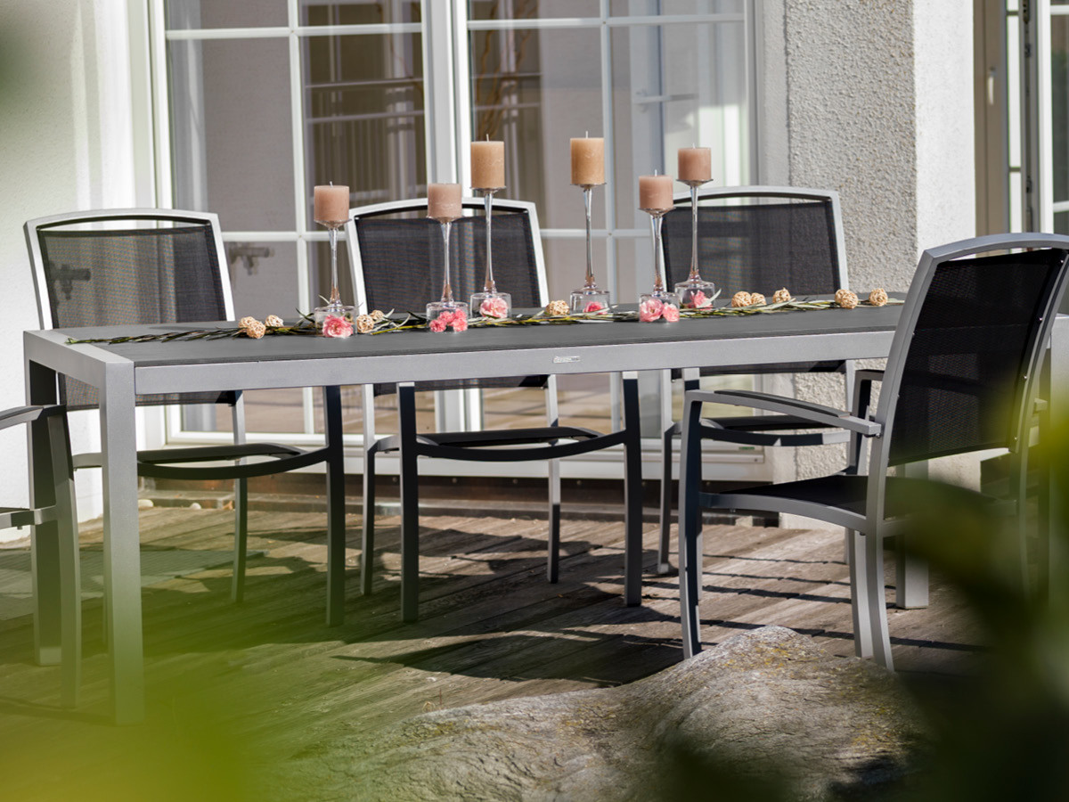 60.00.0353 Стол Кеннеди из нержавеющей стали / серый камень с отверстием для сетки 160 x 90 Mbm  - Вид №1