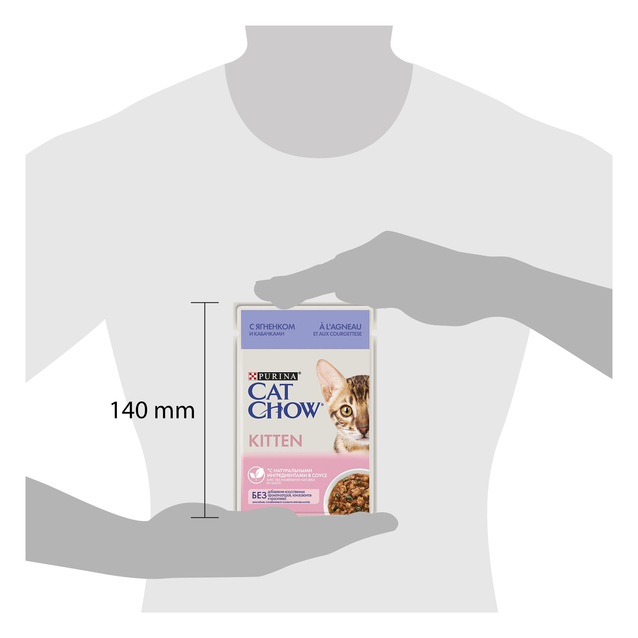 ПР0049780*26 Корм для котят ягненок с кабачками в соусе, пауч 85 г (упаковка - 26 шт) Cat Chow  - Вид №2