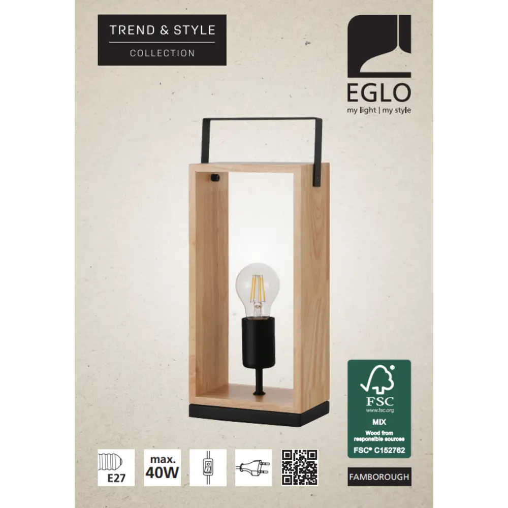 Лампа настольная Eglo Famborough 1x40 Вт, цвет черный-коричневый 82626019 STLM-2203773  - Вид №2