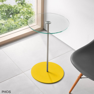 BT600G-BPGe Приставной столик со стеклянной полкой, высота 60 см, основание: желтое PHOS