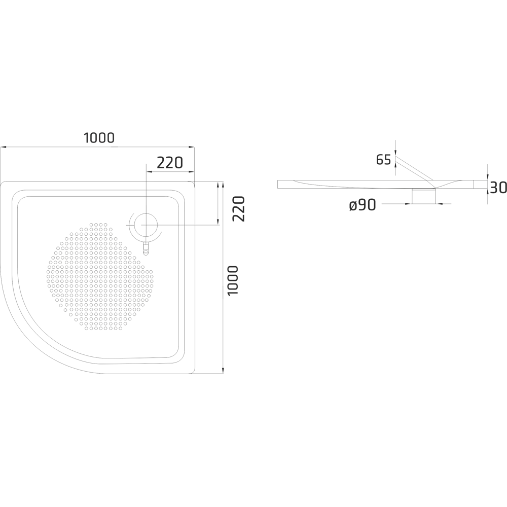Душевой поддон BLB U HG 1/4 круга сталь 100x100 см 82485793 STLM-2042450 - Вид №2