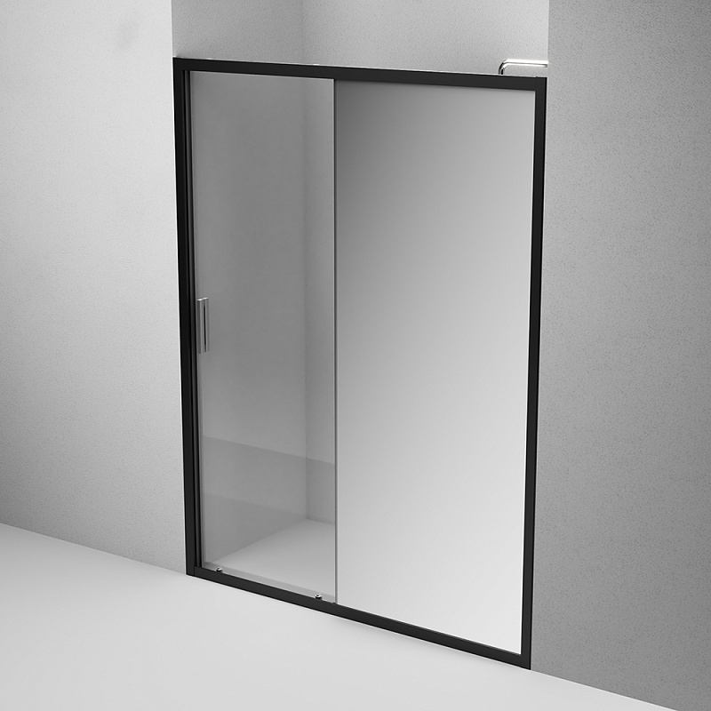 W90G-150-1-195BMir Solo Дверь душевая 150х195 стекло зеркальное профиль черный матовый AM.PM Gem - Вид №3