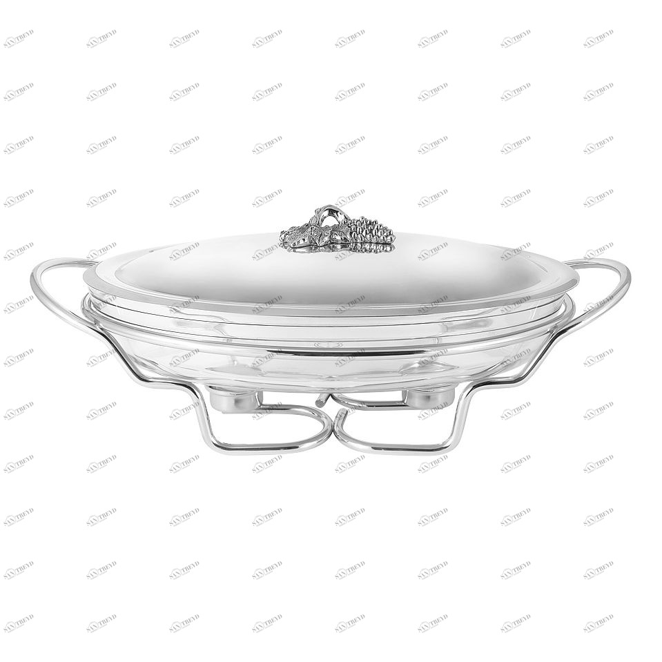 Блюдо стальное овальное с подогревом 3 л серебряное "Винтаж" REGENT ВИНТАЖ 00-3946392 Серебро 