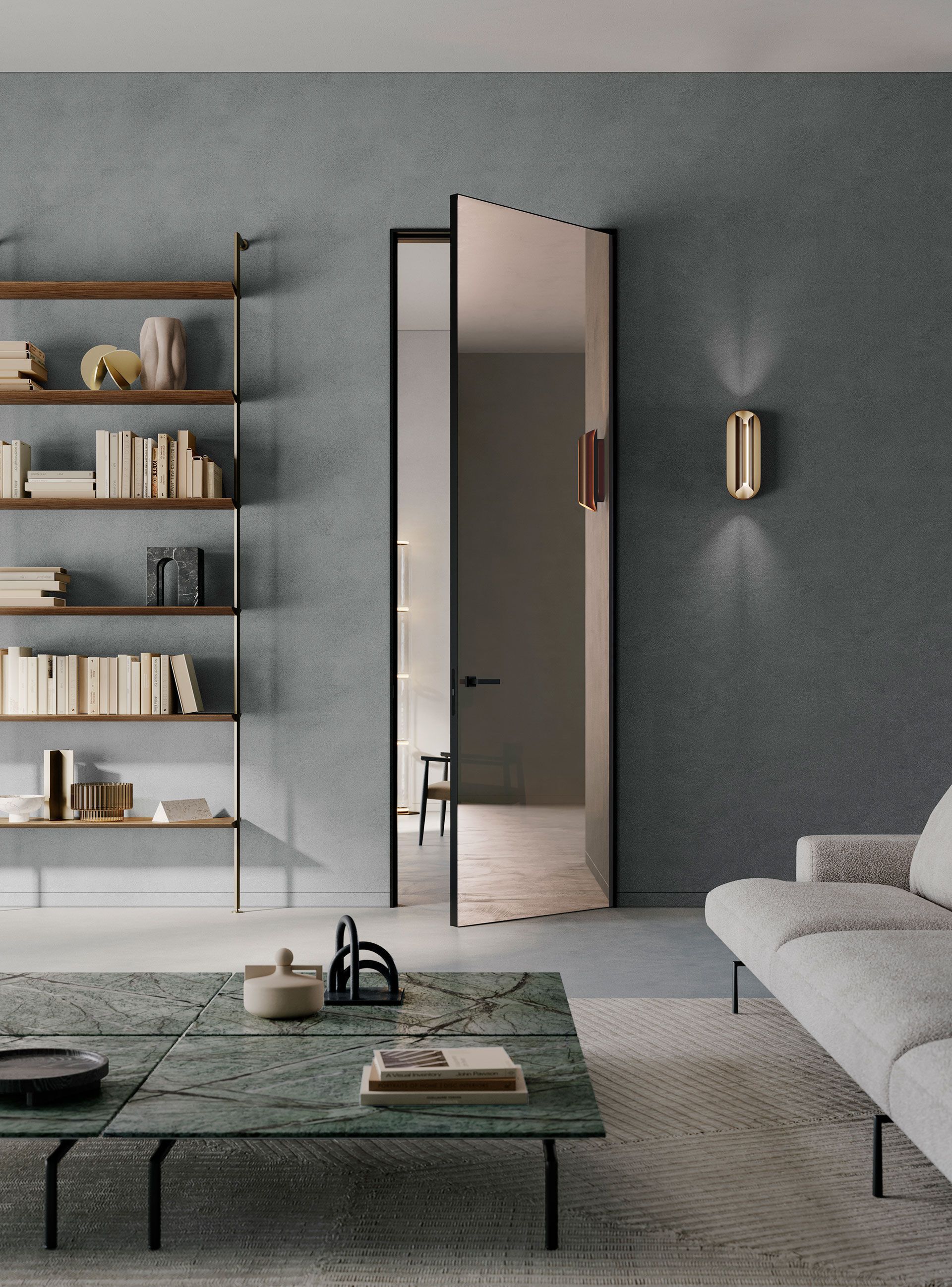 Алюминиевая и стеклянная распашная дверь с выдвижными петлями Lualdi двери ARCH-00112123 - Вид №8