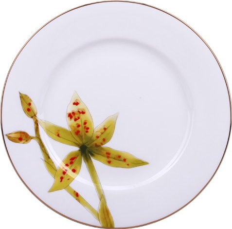 10610663 Императорский фарфоровый завод Тарелка плоская 20см "Желтая орхидея" "Стандартная" Фарфор костяной 