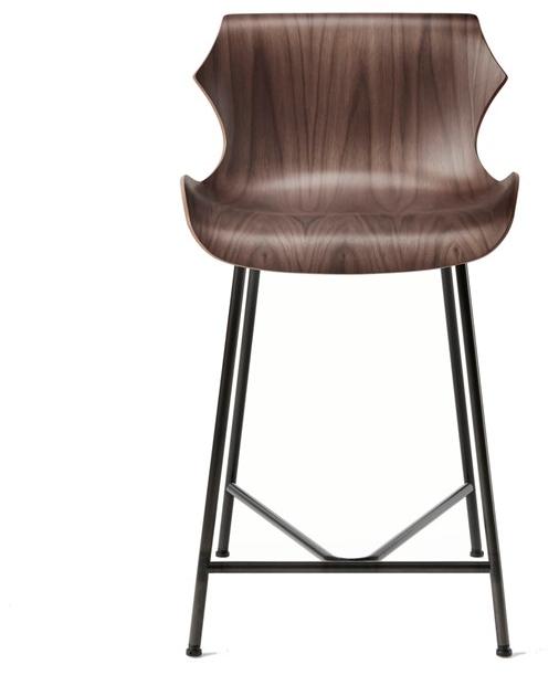 BassamFellows Табурет из стали и дерева со спинкой Petal Cb-292m - Вид №1