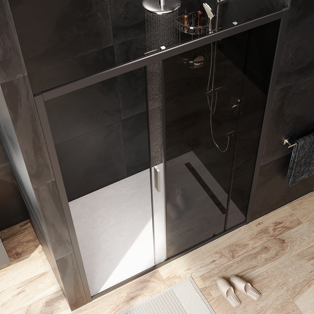 W90G-140-1-195BG Solo Дверь душевая 140х195 стекло тонированное профиль черный матовый AM.PM Gem - Вид №2