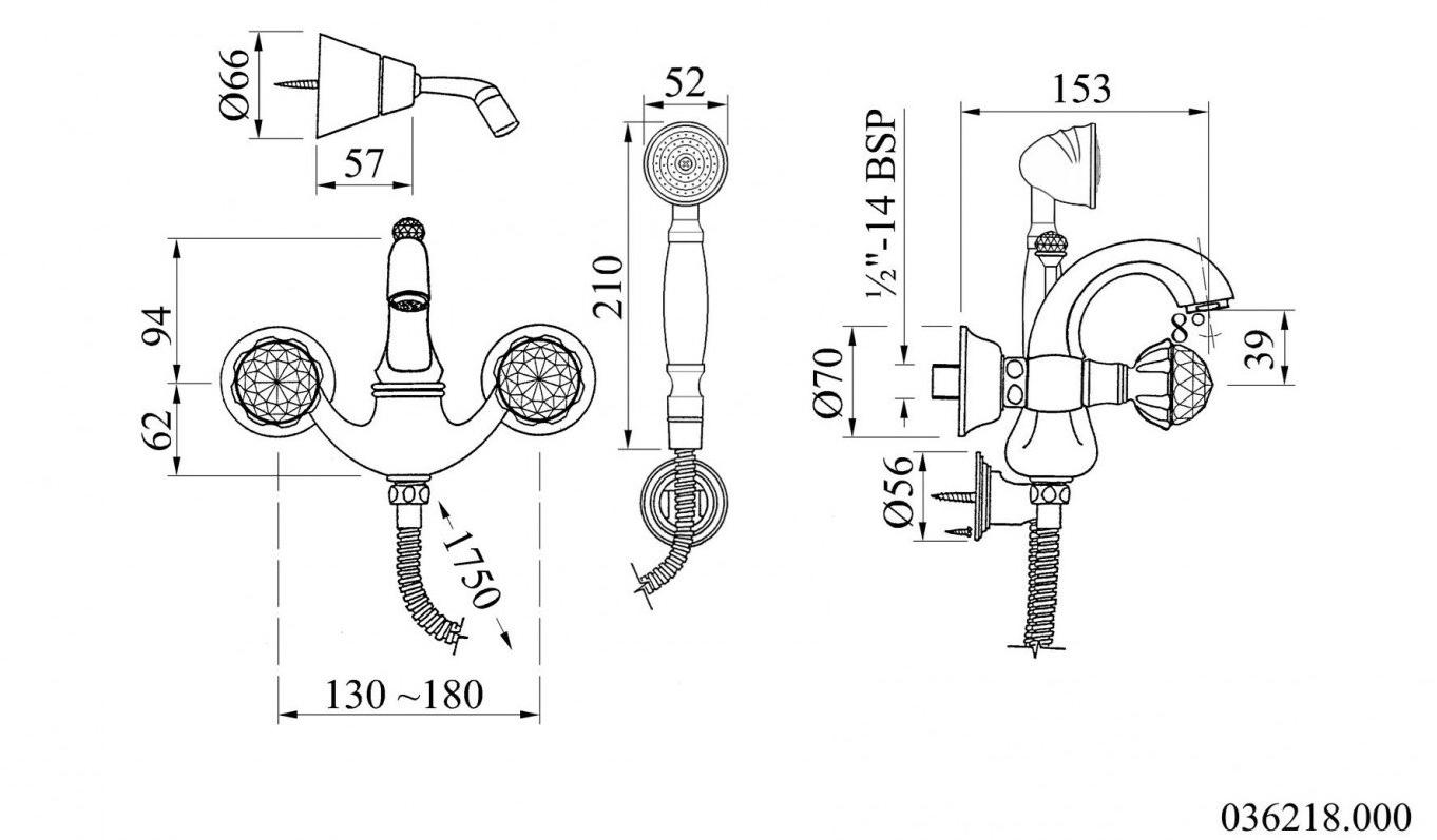 Bronces Mestre Смеситель для ванны на 2 отверстия с кристаллами swarovski® Atlantica sun-id-1370812 - Вид №2