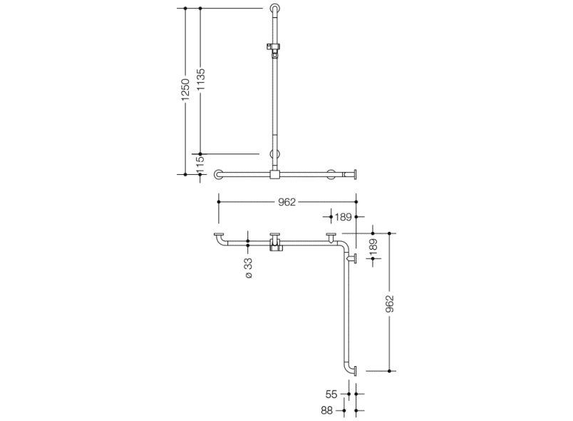 801.35D350 Поручень для душа Active+ с выдвижным держателем для душа HEWI Greifen  - Вид №1