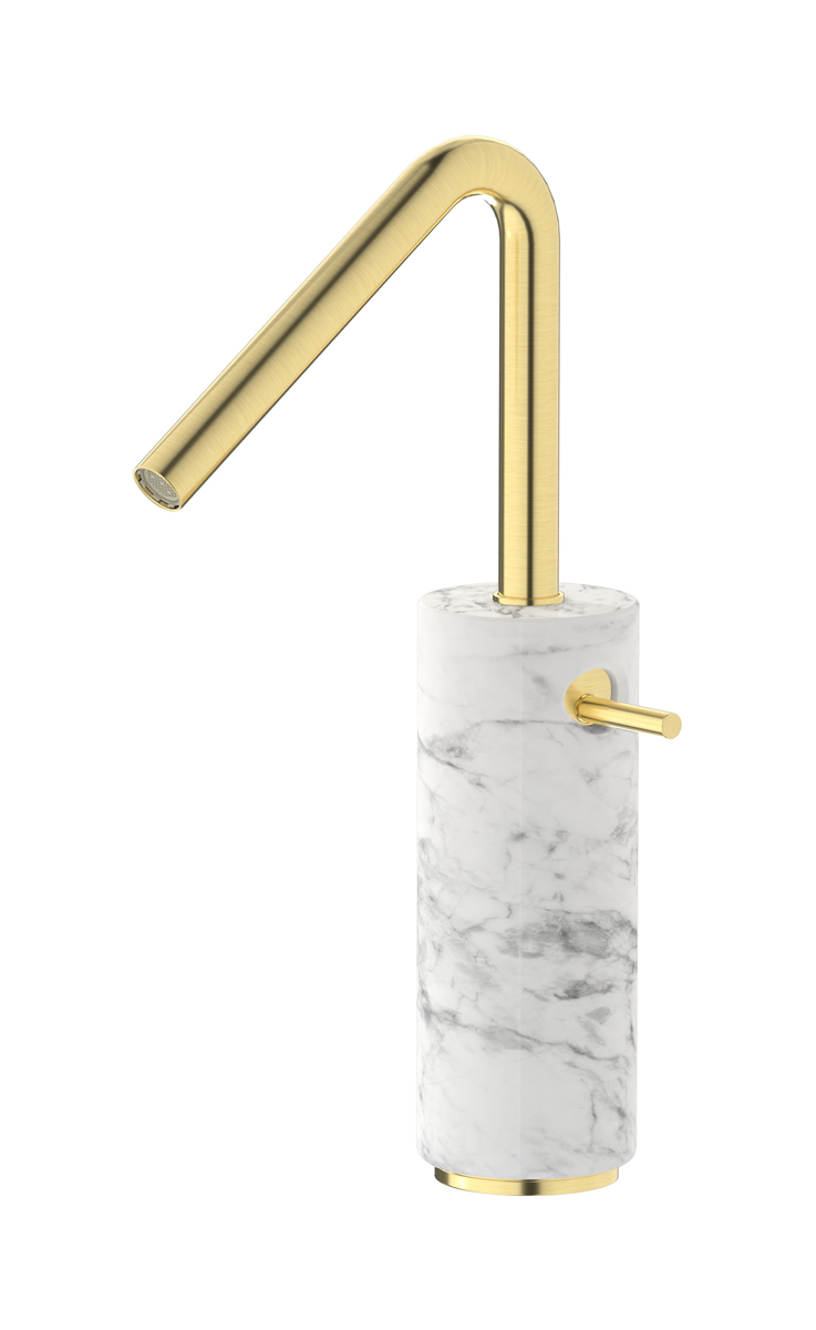 Высокий смеситель для раковины на 1 отверстие в комплекте с донным клапаном WE ARE IB mr202is_1 Brushed Pale Gold Marmo