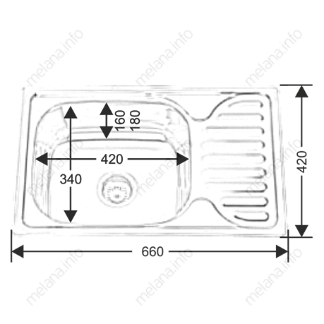 Мойка 6642 U MELANA 0,6/160 врезная прямоугольная с сифоном (218 t *10) 218 t (*10) - Вид №3
