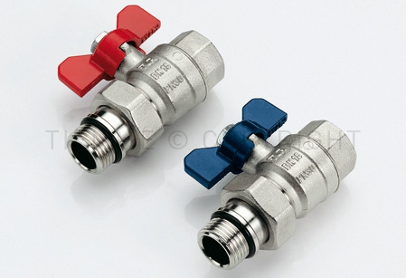 Кран шаровой НВ с разъемным соединением для коллектора TIEMME с упором и прокладкой O-ring 1" синяя бабочка 2120014