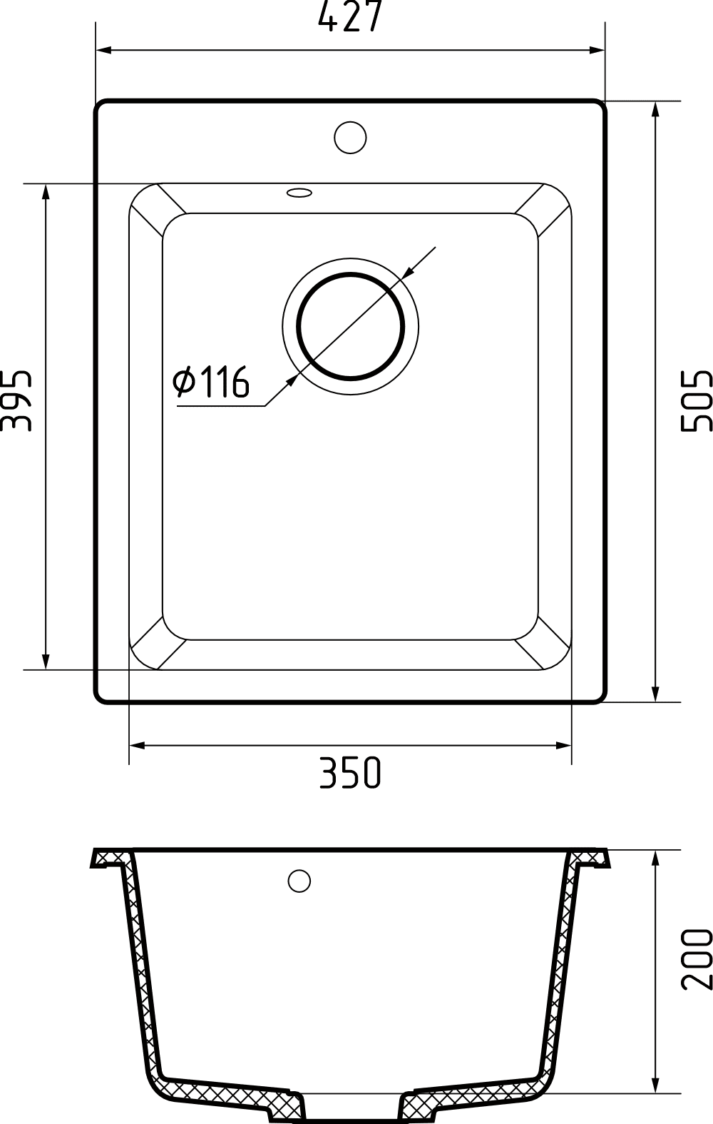 Кухонная мойка Искусственный камень PRACTIK S105 GranFest P-505-S105 - Вид №1