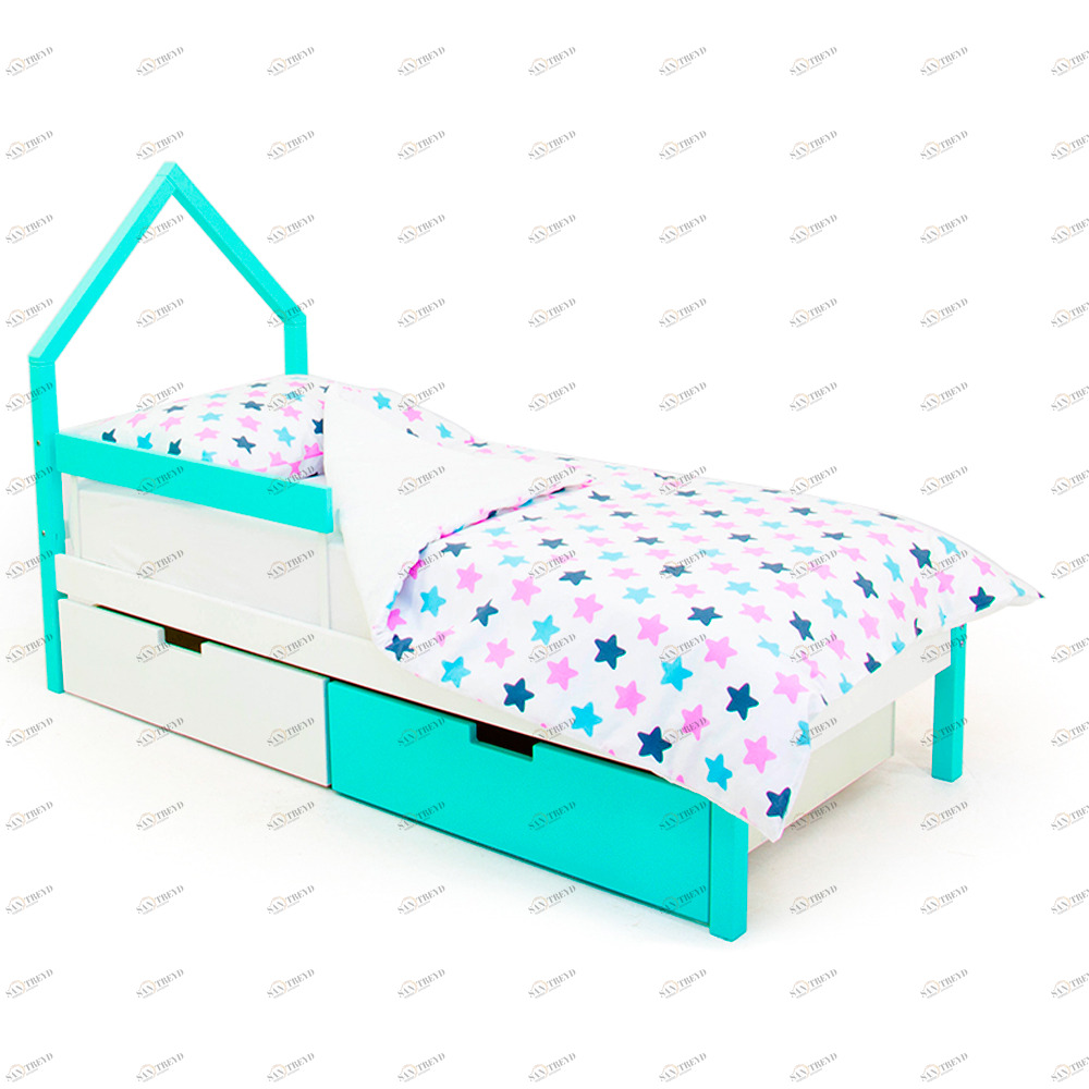 Детская кровать-домик мини Svogen мятно-белая БЕЛЬМАРКО  326846 Голубой Santreyd 