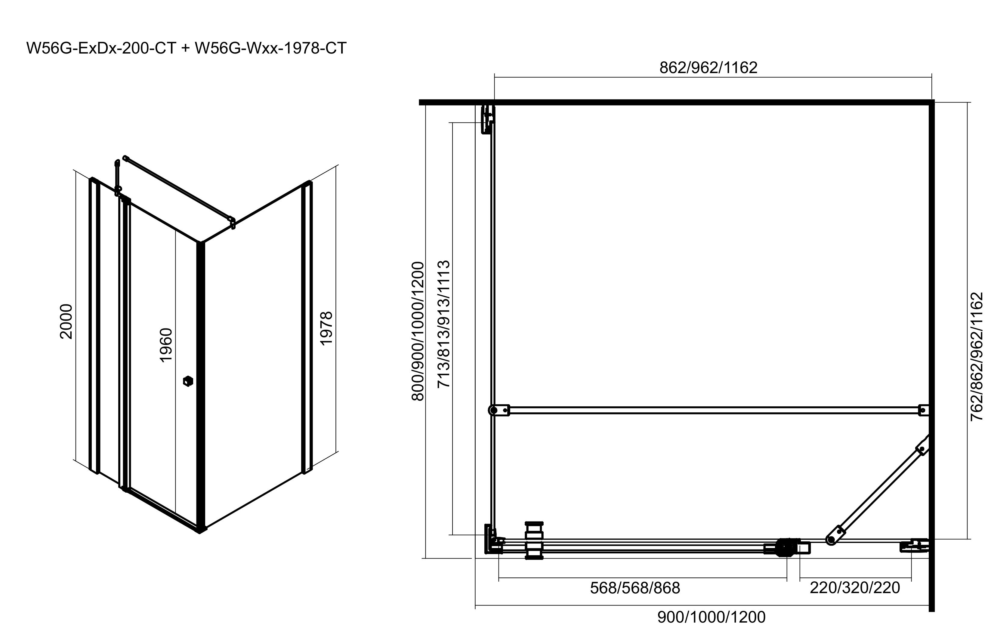 W51G-E3D9-200-CT Дверь в нишу с неподвижным элементом 1200х2000 профиль хром стекло пр AM.PM Inspire S  - Вид №1
