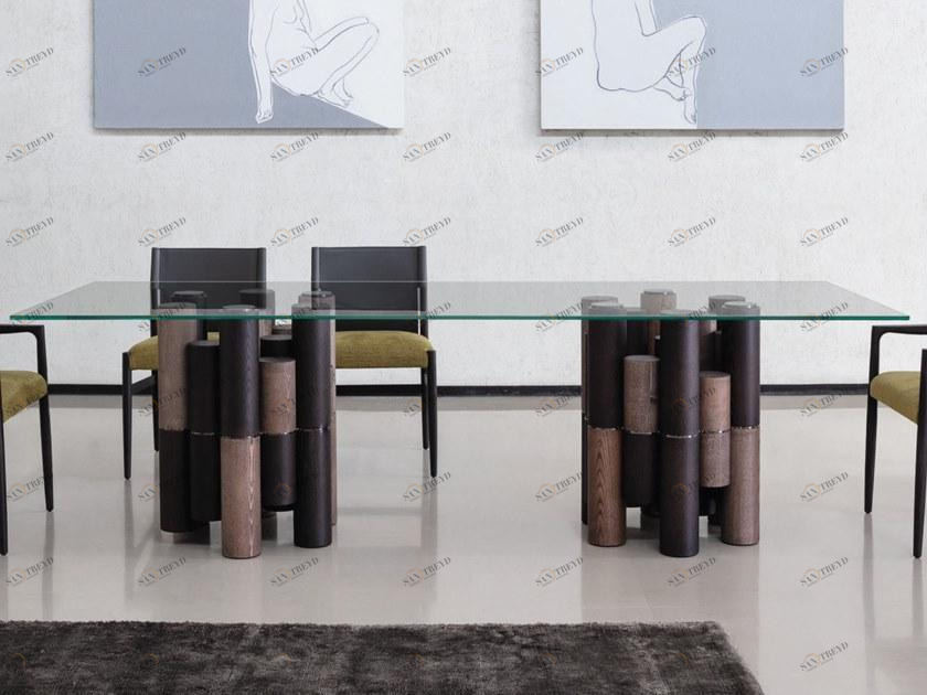 Porada Прямоугольный стол из массива дерева со стеклянной столешницей Nineteen sun-id-1361601