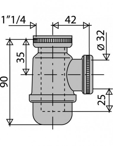 150300 008 00  Малый сифон для умывальника, вход 1 1/4 '' и выход диаметром 32 мм, матовый никель Valentin Матовый Никель  - Вид №2
