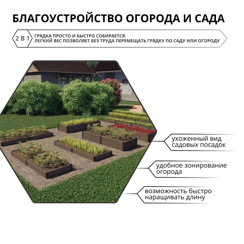 Грядка садовая Gidrolica 207x74x16 см цвет коричневый 89448381 STLM-2014838 Santreyd  - Вид №2