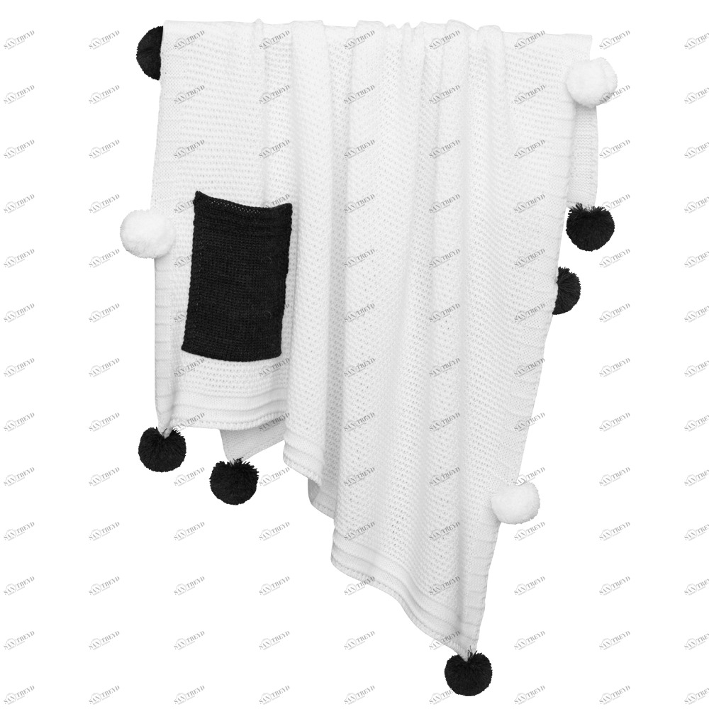 Плед POMPON 90х90 белый+антрацит/белый+антрацит APERO ВЯЗАНЫЕ, ОДНОТОННЫЕ 134591 Белый 