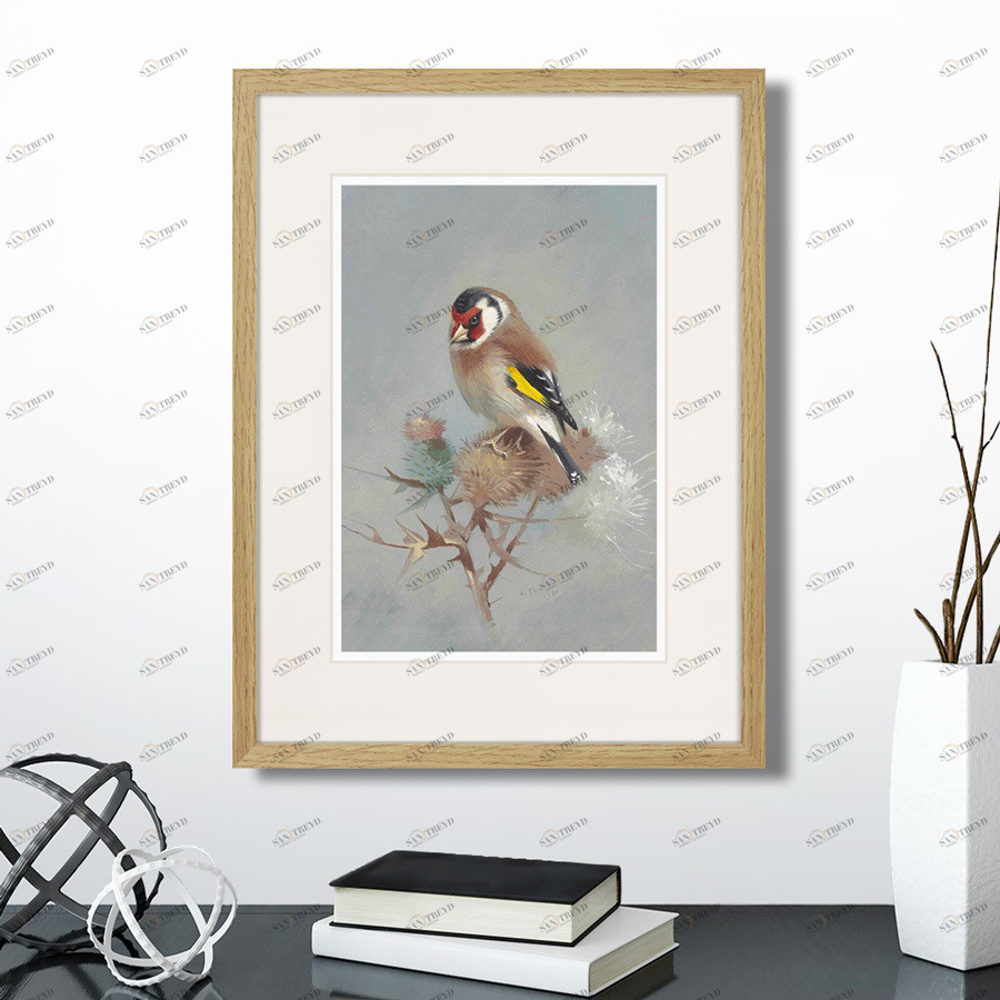 Картина в раме 32х42 см Goldfinch on a thistle, 1886г. КАРТИНЫ В КВАРТИРУ  264329 Бежевый;желтый;серый 