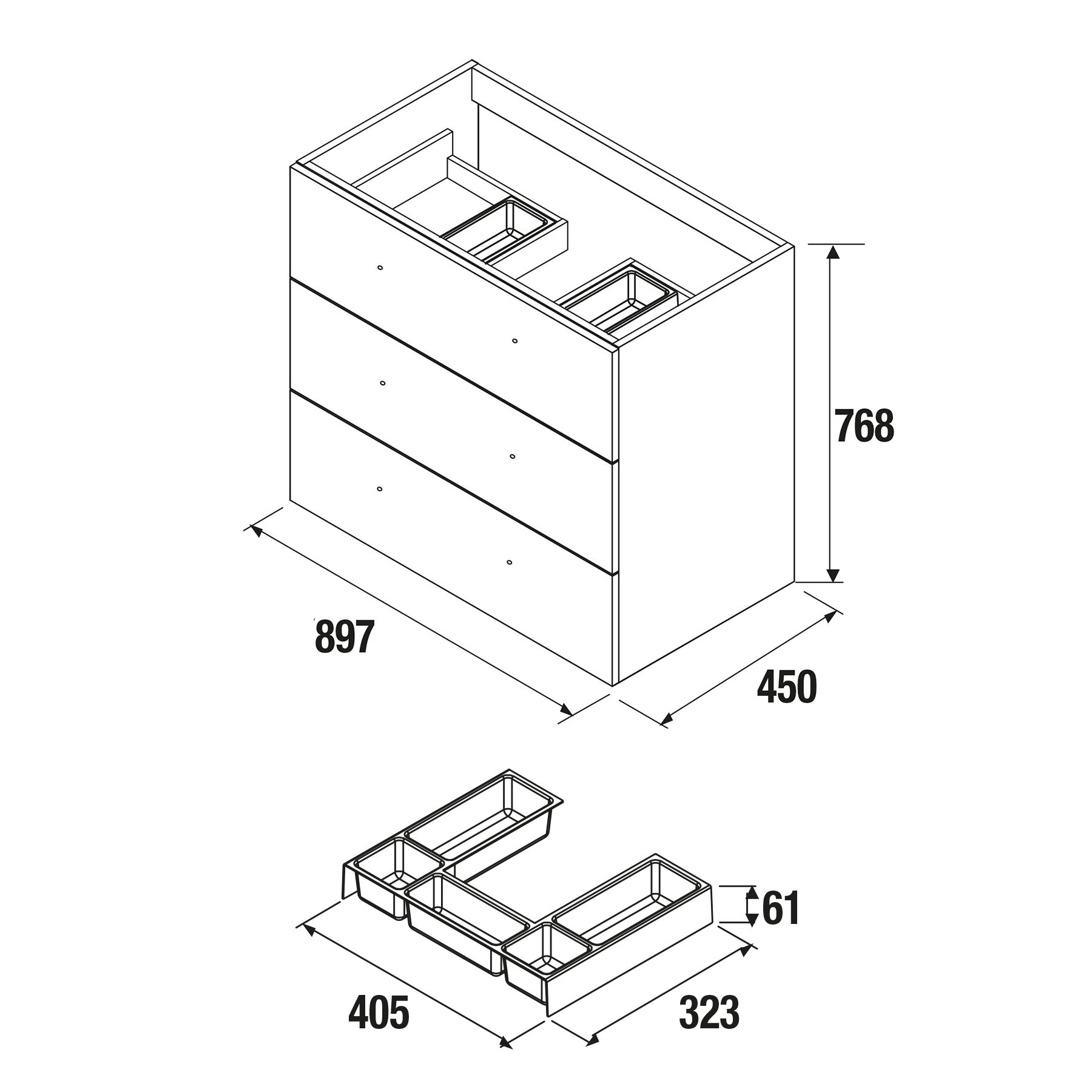 26594 SALGAR Мебель для умывальника FUSSION CHROME 900 3 ящика NATURAL 897 x 868 x 450 мм Естественный - Вид №3