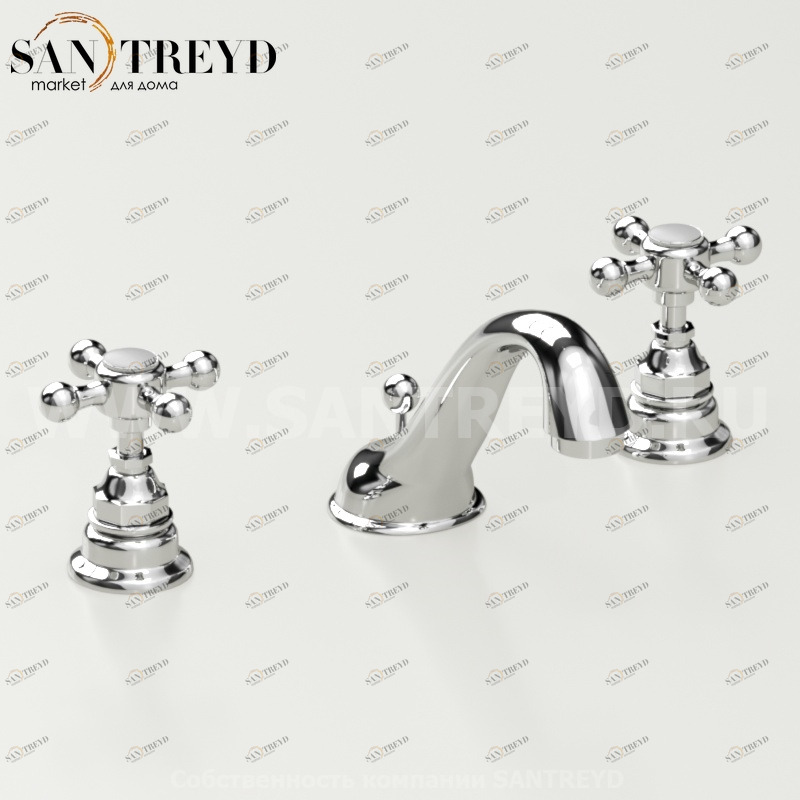 739190 Смеситель на умывальник на 3 отверстия, цвет Хромированный Kerasan RETRO Италия 