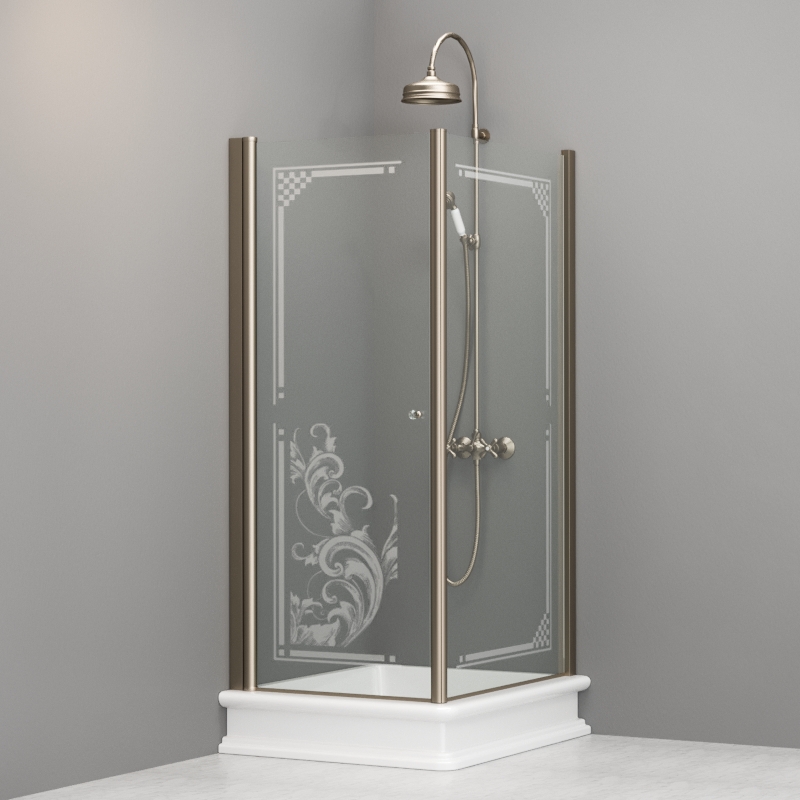 9144N3 Душевая кабина DX с распашной дверью и фиксированной боковой частью для душевого поддона 80x96 SX открывание со стороны 96, цвет Бронзовый Kerasan RETRO Италия 