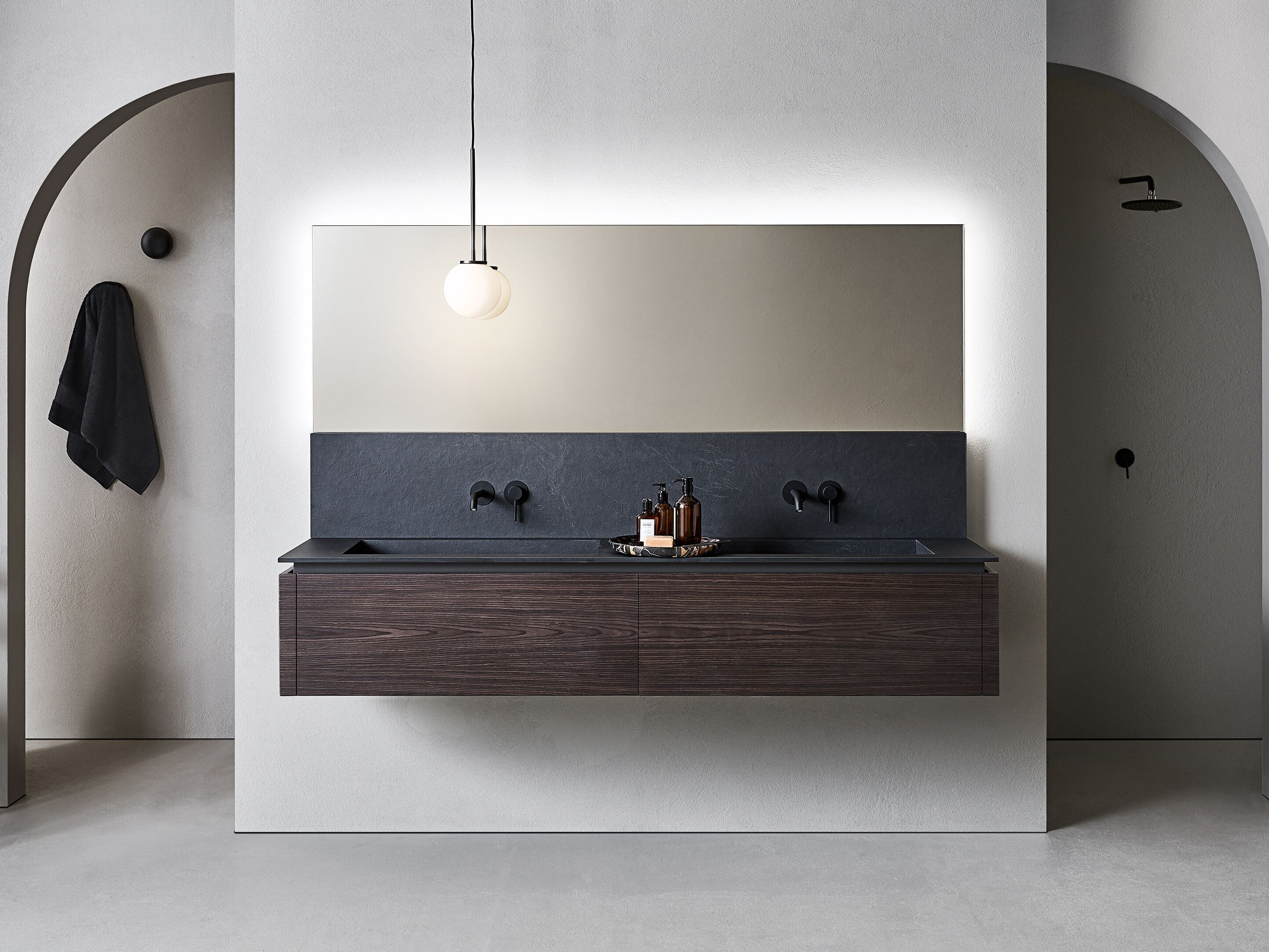 Состав ванной комнаты с двойной раковиной, ящиками и держателем для полотенец Pirovano Square ARCH-00109660 - Вид №1