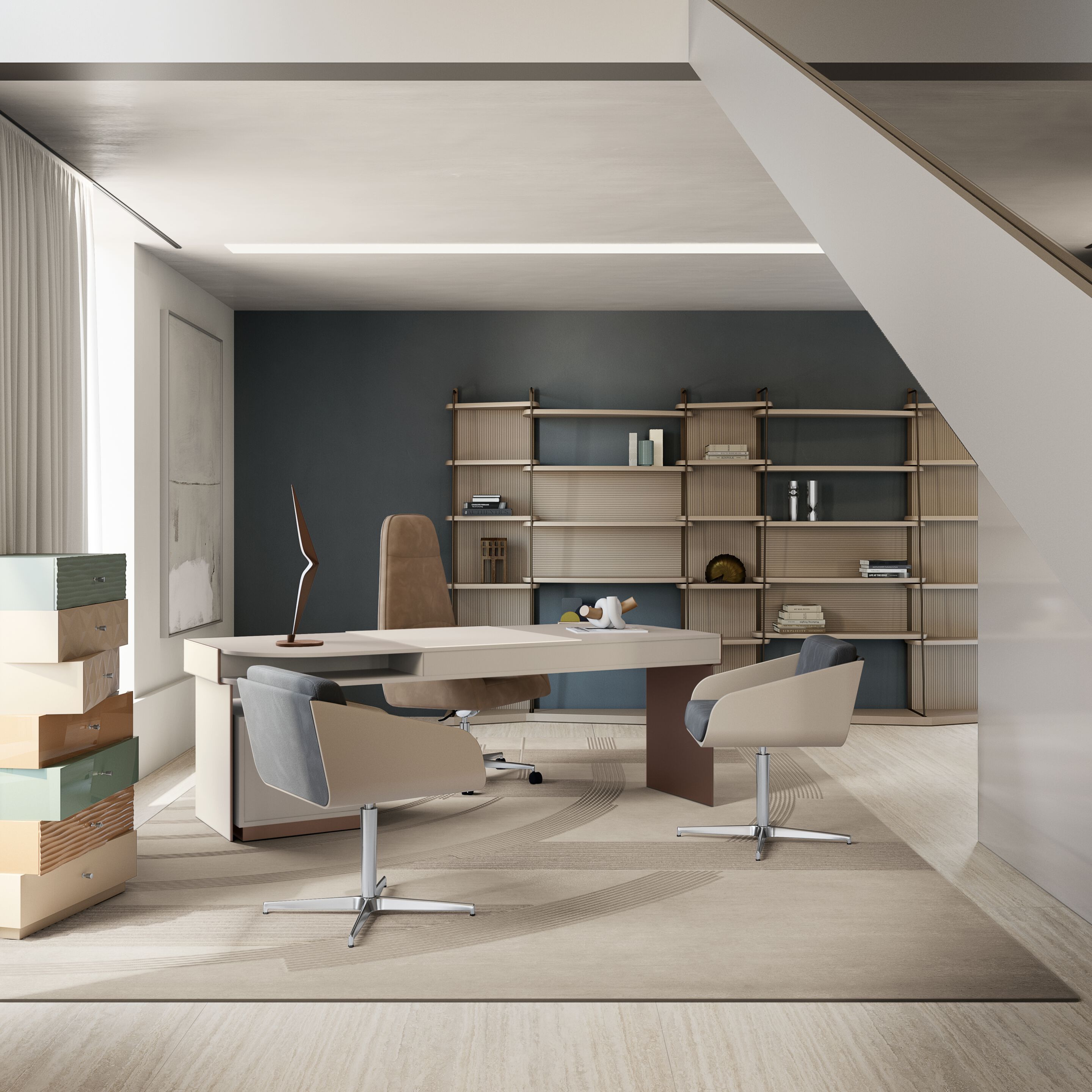 Кожаный поворотный стул с подлокотниками Bizzotto Italia ARCH-00139569 - Вид №3