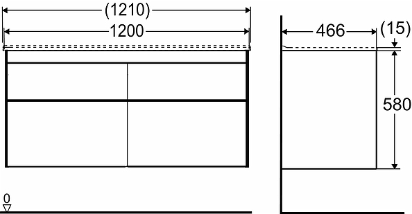47425 Напольный шкаф IFO Sense для тонкой раковины с четырьмя ящиками, Ш = 1200 мм, Ш1 = 1210 мм, белый - Вид №8
