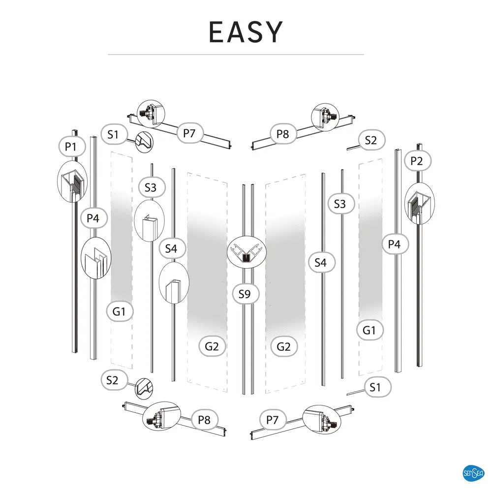 Комплект стекол для душевой ширмы Sensea Easy 90x90 см стекло с шелкографией, цвет профиля на выбор 88103579 STLM-2035447 - Вид №25