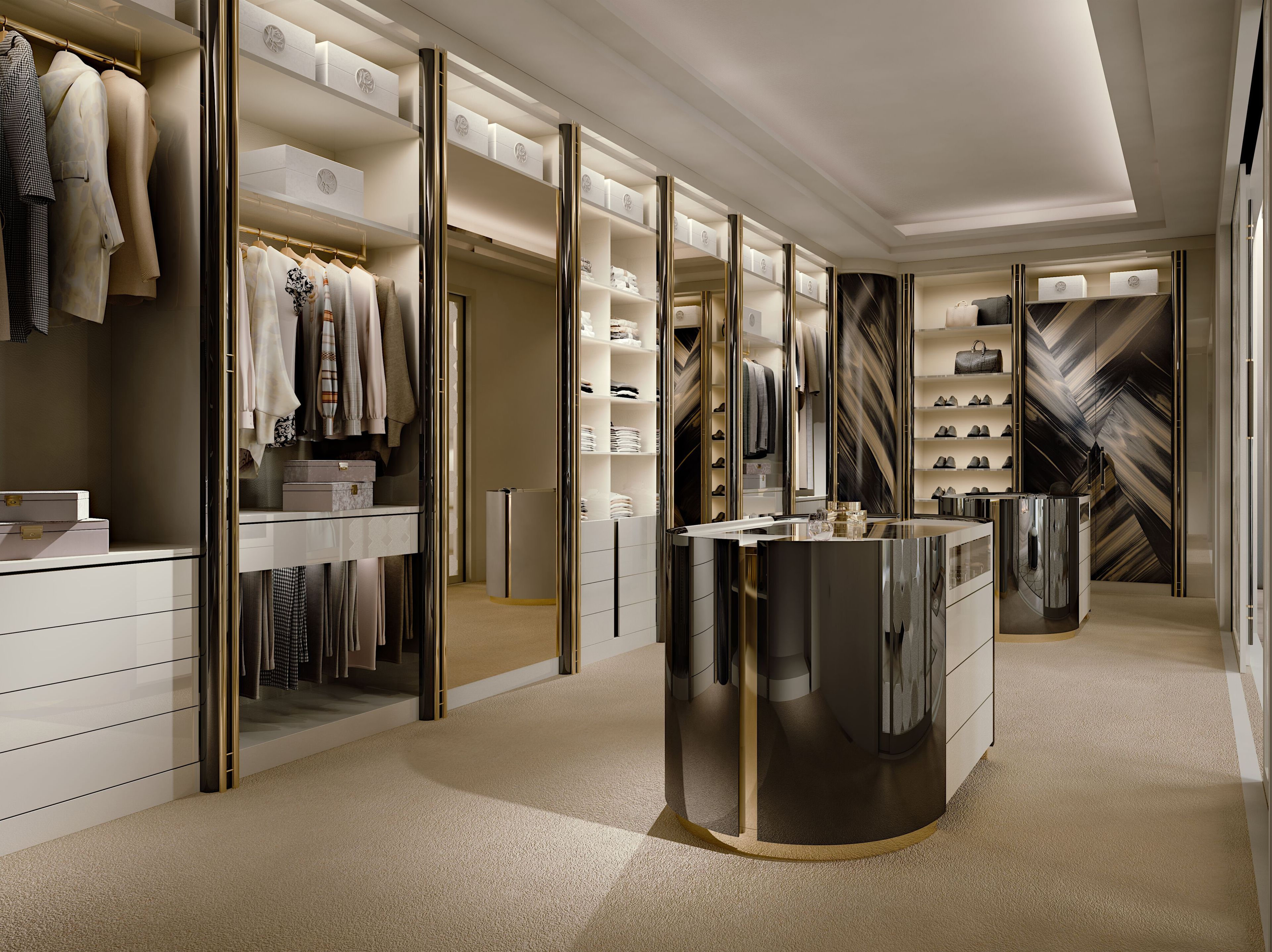 Модульная деревянная и стеклянная гардеробная со встроенным освещением Bizzotto Italia Atmosphera ARCH-00081720