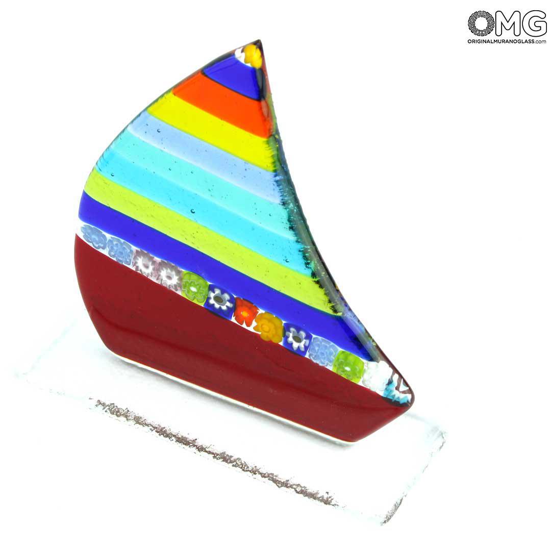 3653 ORIGINALMURANOGLASS Скульптура Синий Парусник в цветную полоску - автор Andrea Tagliapietra - муранское стекло 4 см  - Вид №1
