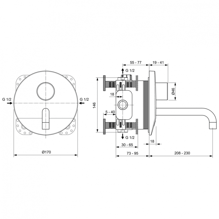 A6153AA Смеситель для раковины встраиваемый со смешиванием Ideal Standard CERAPLUS - Вид №1
