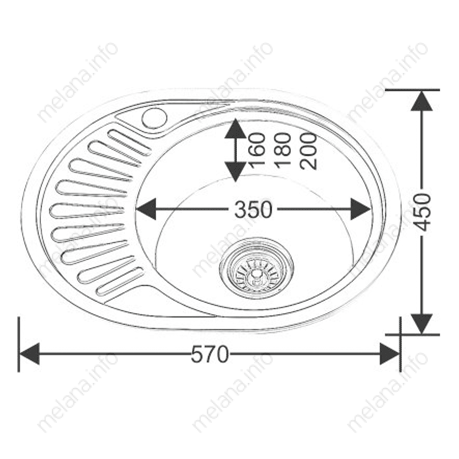 Мойка 5745 U MELANA 0,6/160 врезная овальная с сифоном (120 ta *15) 120 ta (*15) - Вид №1