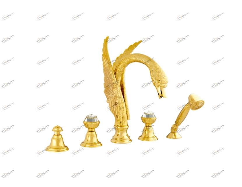 039256.A00.50 Набор для ванны с пятью отверстиями и кристаллами сваровски Яркий хром Mestre Swan