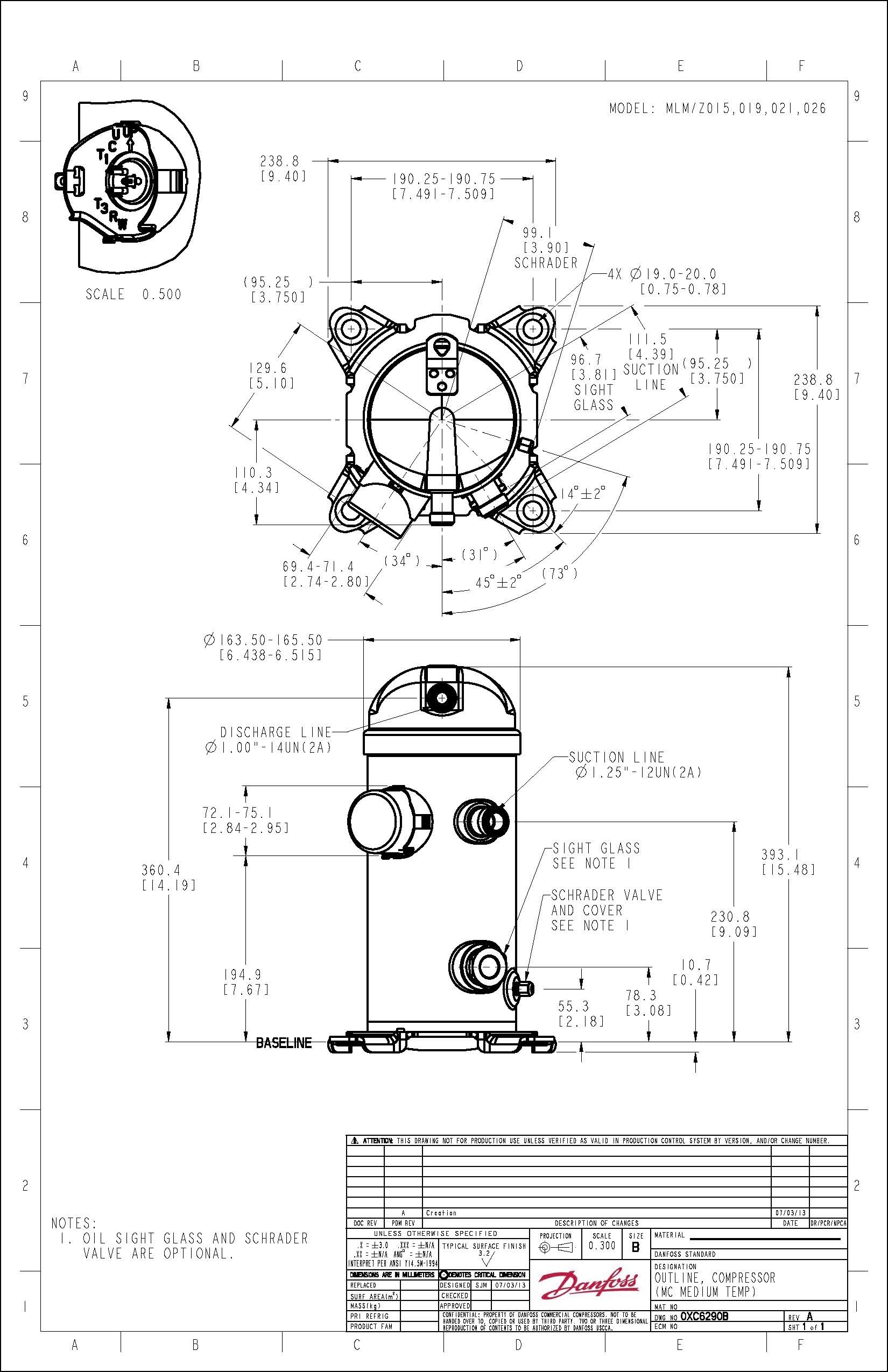 Danfoss MLZ — герметичные спиральные компрессоры MLZ026T2LP9A Компрессор спиральный 121L8672  - Вид №12