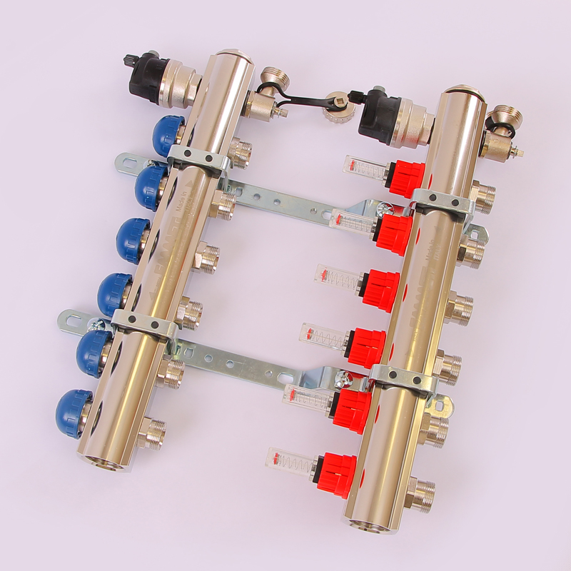 Коллекторная группа TOPWAY с термостатическими вентилями и расходомерами с метрической резьбой EMMETI 1"xM24x19 6 выходов 01298188 - Вид №1