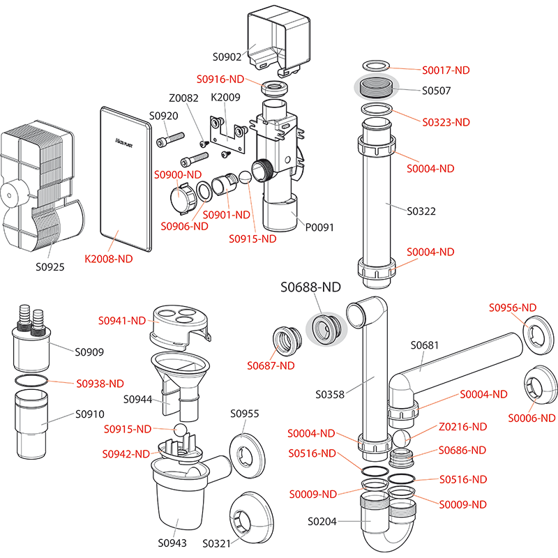Сифон для сбора конденсата под штукатурку DN40 и DN50, нержавеющая сталь ALCAPLAST AKS4 - Вид №2
