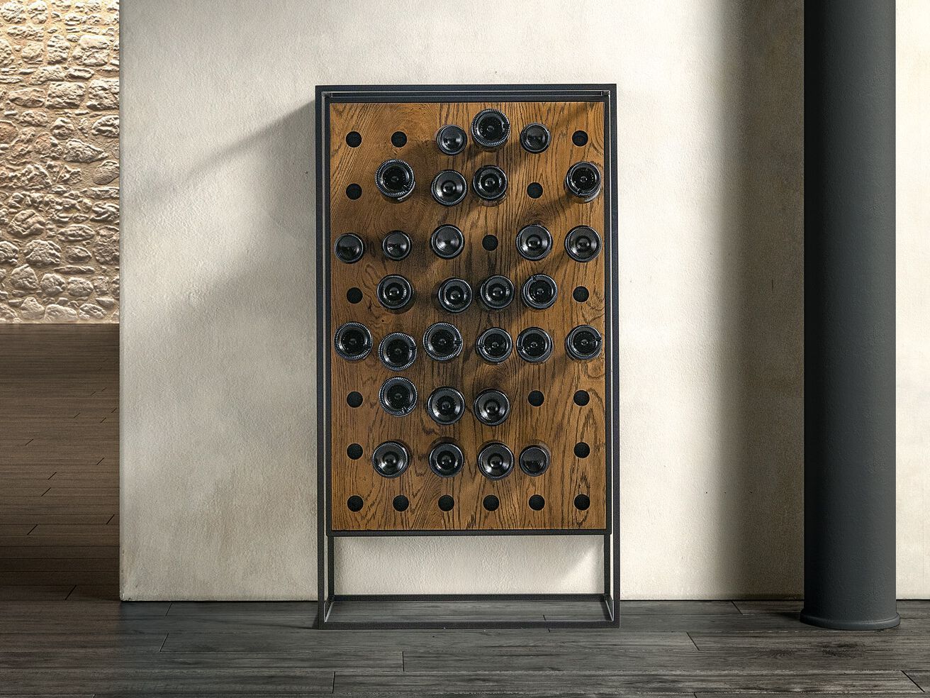 Напольная винная стойка из стали и дерева Canel Fucina Design TOTEM ARCH-00144074