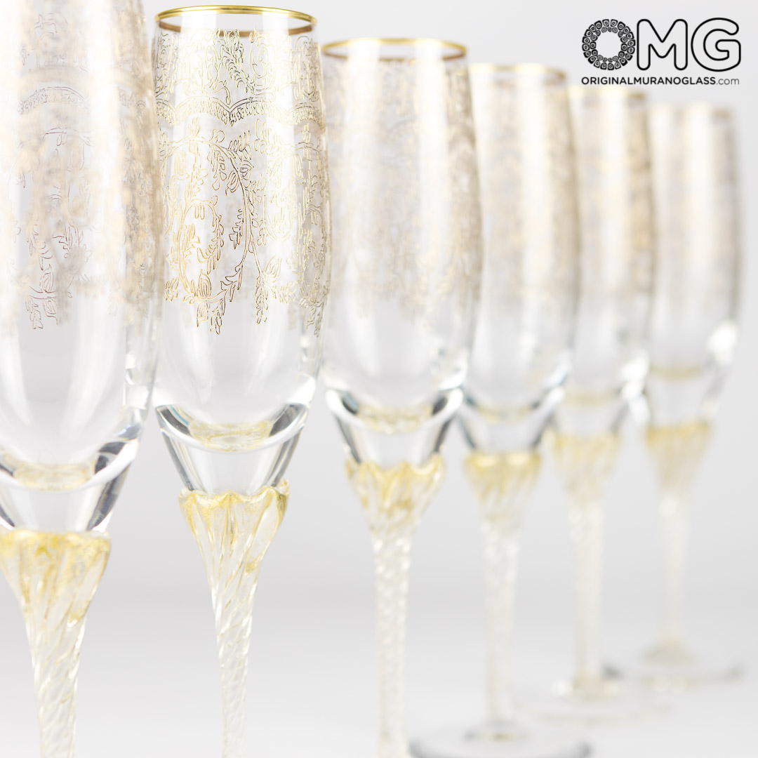 2766 ORIGINALMURANOGLASS Бокалы-флюте для шампанского Барокко - набор из 6 бокалов - Original Murano Glass OMG 7 см  - Вид №1