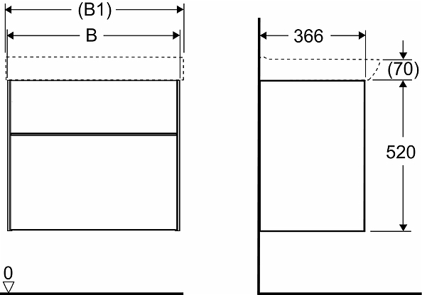 47434 IFO Sense тумба под умывальник с двумя ящиками, W = 600 мм, W1 = 622 мм, шпон черного дуба - Вид №12