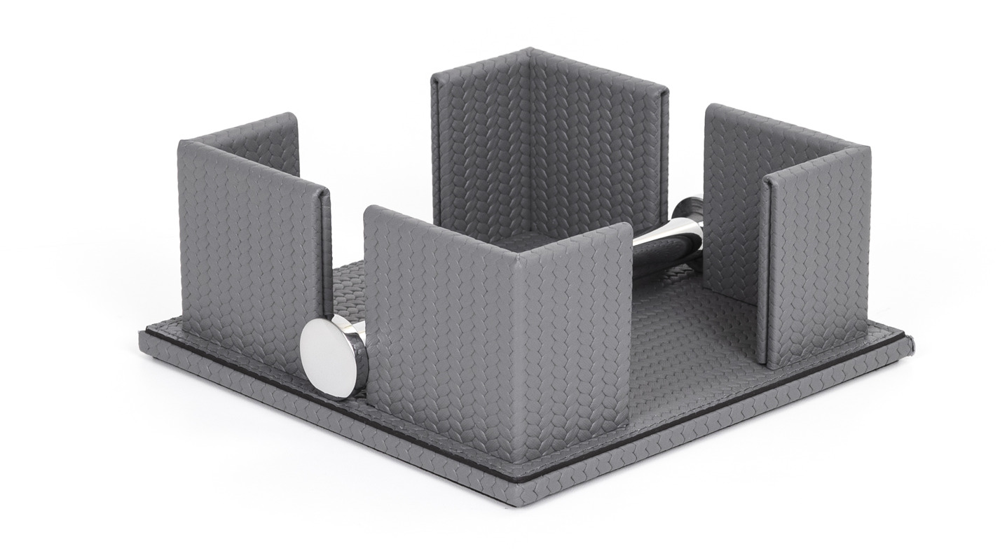 Салфетница - 24X24XH7 см/металлическая_хромовая отделка/зернистая кожа_кремовая